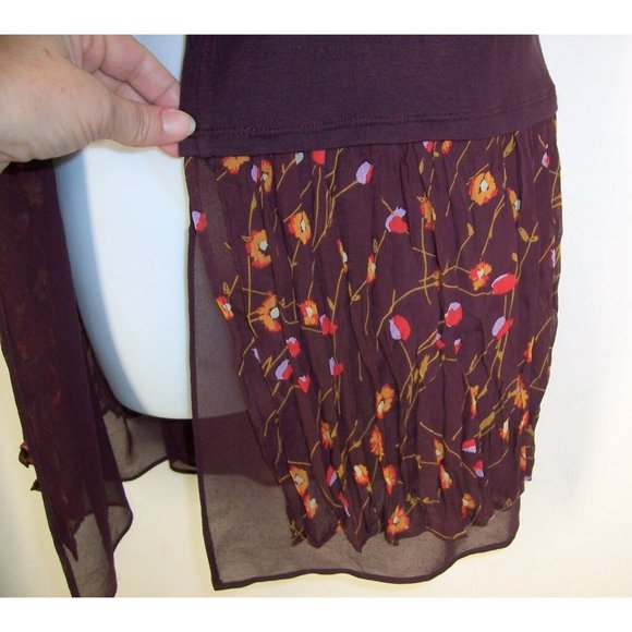 Logo by Lori Goldstein Long Cardigan S Burgundy Sleeveless Floral Chiffon Trim - Picture 4 of 12